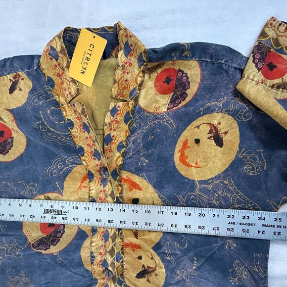 Citron Santa Monica Womens Asian-Inspired Moon Print Button Up Shirt Blue XL New - Picture 7 of 8
